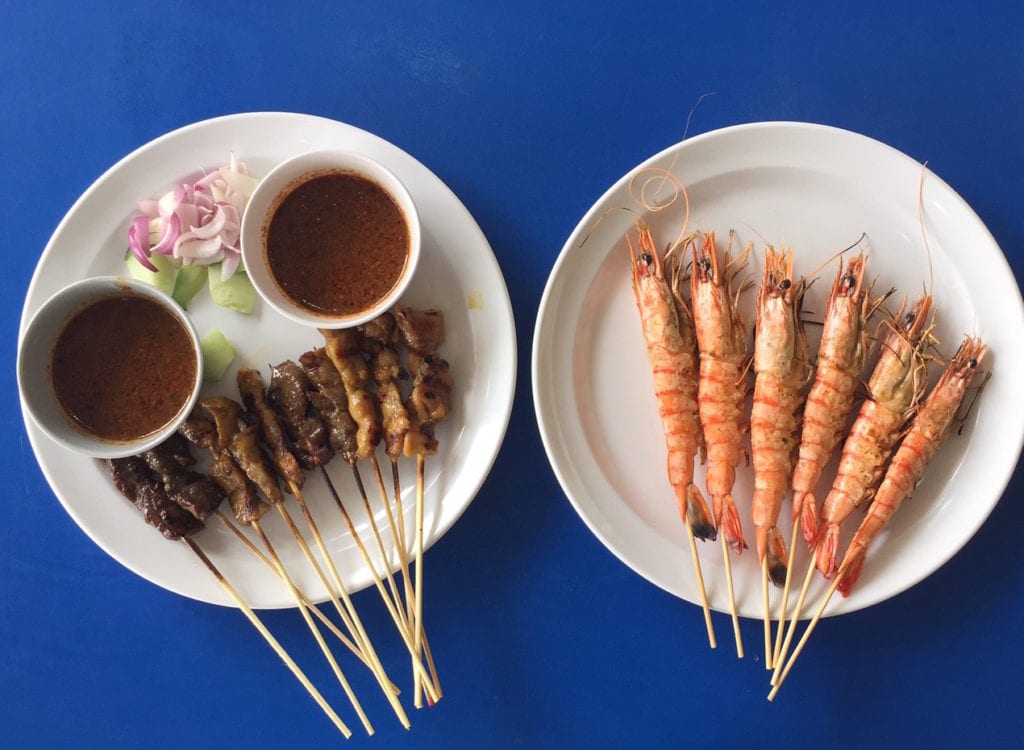 Satay at a Singapore hawker market