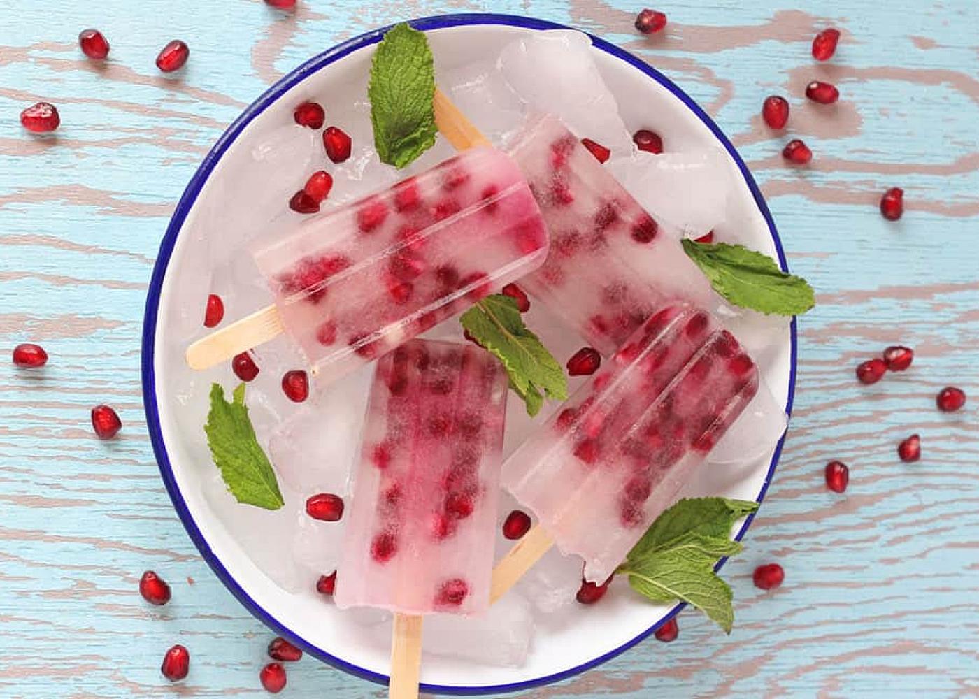 Pomegranate coconut water popsicles by My Fussy Eater