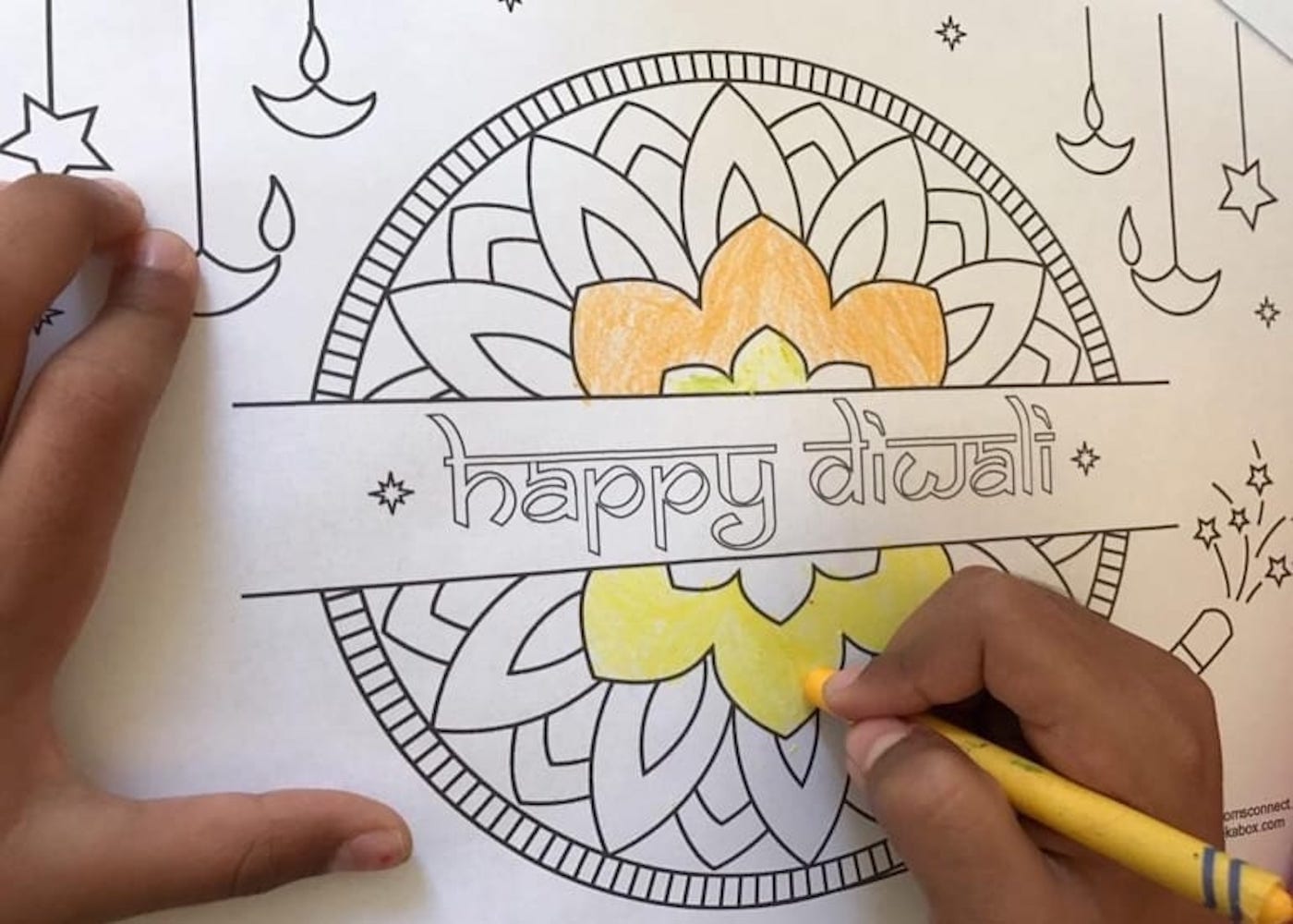 Diwali scenery coloring printable