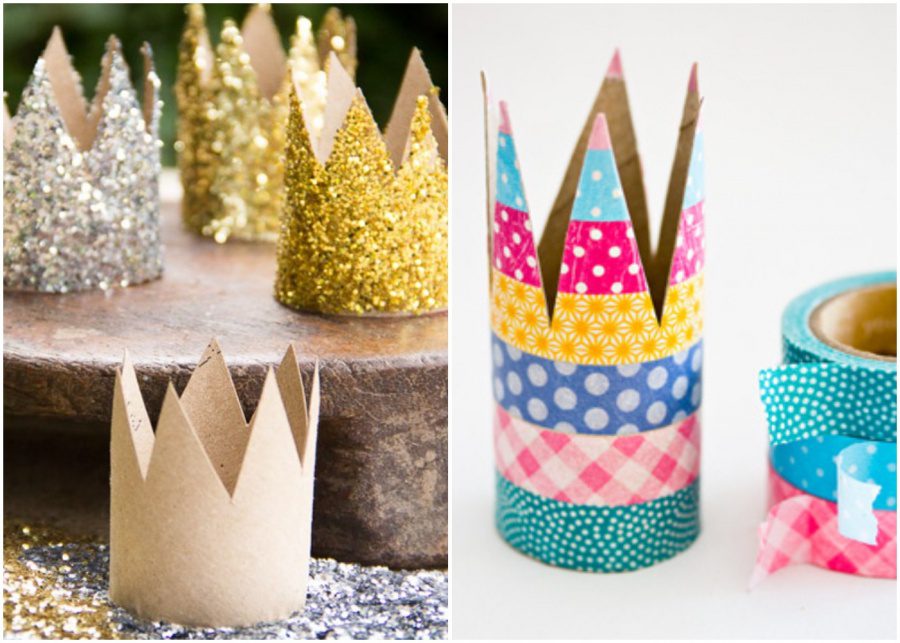 Glitter and washi tape crowns | Toilet roll crafts for kids