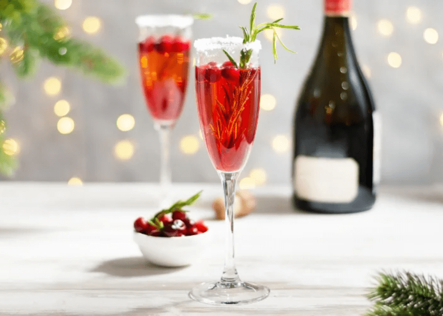 Christmas mimosa mocktail by Advanced Mixology | Non-alcoholic Christmas drinks