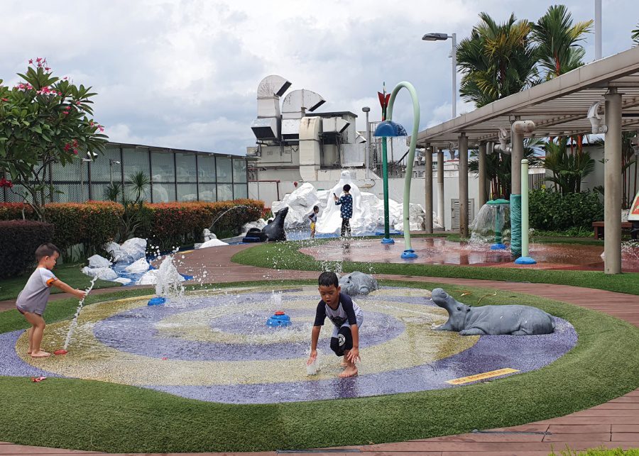 Wildlife wet play area at Tampines 1 | Free water play in Singapore