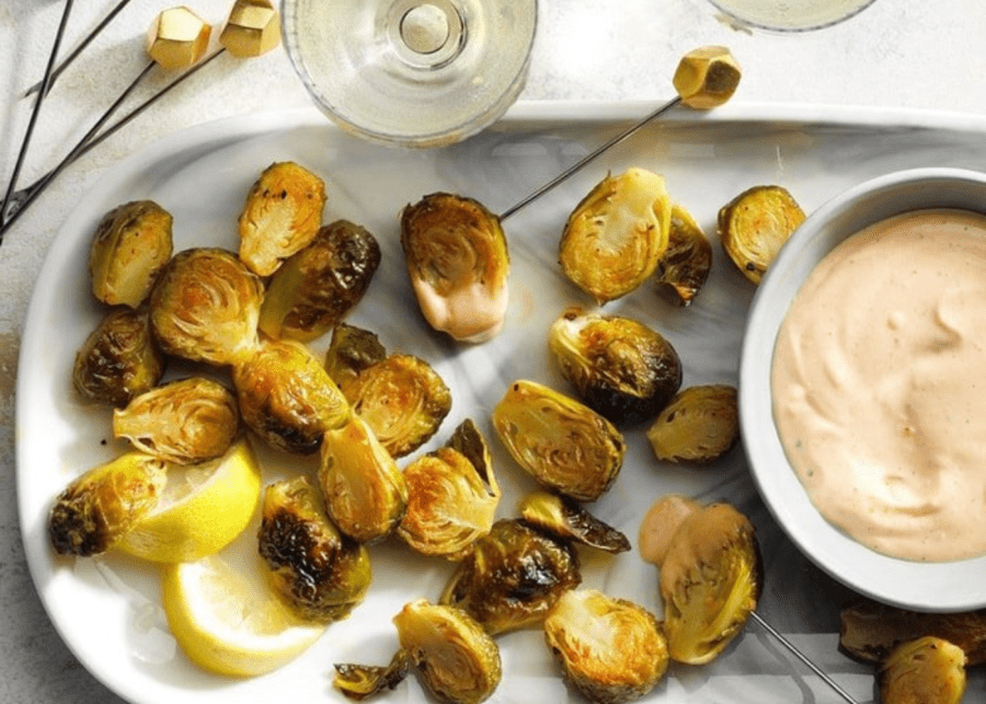 Roasted Brussels Sprouts with Sriracha Aioli | valentine's recipes