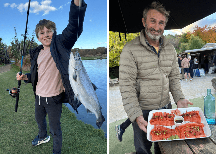 Catching and eating our salmon at Hook, Wanaka NZ